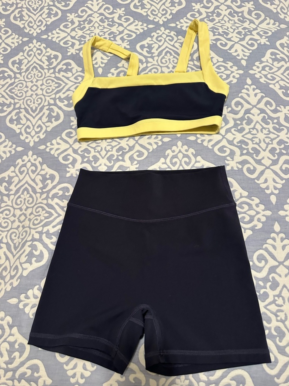 FORM set - Straight Neck Bra in Navy/Lemon and 5 inch shorts in Navy